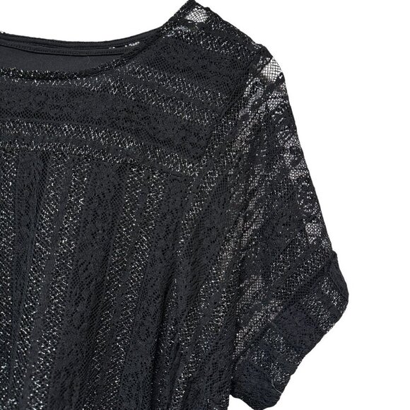 STYLE & CO. Womens Top Medium Petite Mesh Overlay with Tank Black Silver Stretch - Picture 4 of 9